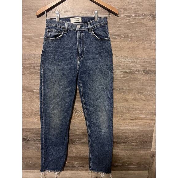Reformation Jeans Sz 26 High Rise Straight Cropped Leg Women Ankle Fray Laguna - Picture 1 of 9